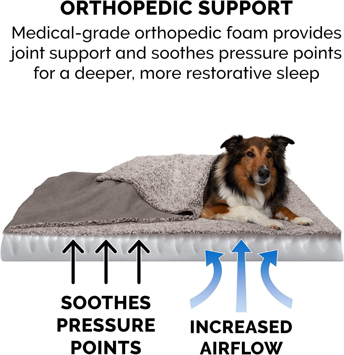 Orthopedic Dog Bed for Medium/Small Dogs W/ Removable Washable Cover, for Dogs up to 35 Lbs - Berber & Suede Blanket Top Mattress - Gray, Medium