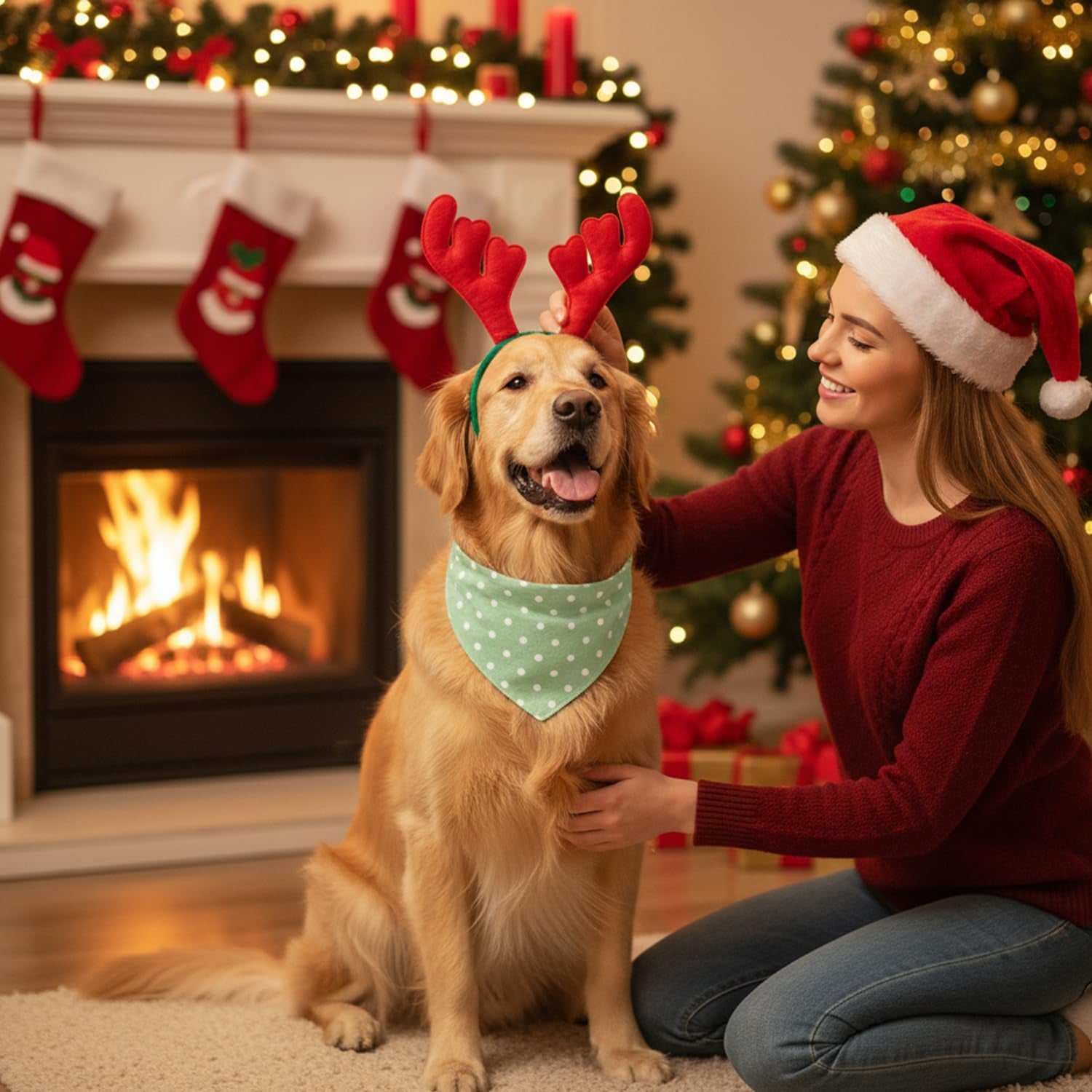 5-Piece Dog Bandanas, Washable Cotton Polka Dots, Reversible, Suitable for Small to Medium Dogs & Cats (Pink+Blue+Yellow+Purple+Green, 17.7 Inches)