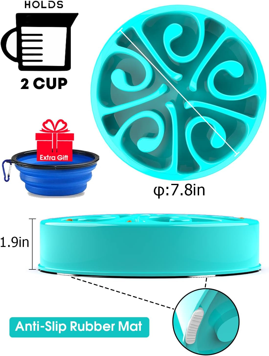 Dog Bowls, (2 Cup) Puzzle,Maze Dog Food Bowl, Slow Feeder Dog Bowls Large Breed,Medium Breed, Small Breed, Slow Eating Bowl, Puppy Cat